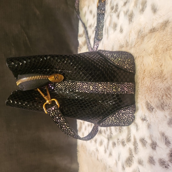 Holiday Handbag ~ Black Snake Pattern ~ Brass Tone Hardware Mini Tote/Cr… - Picture 5 of 9